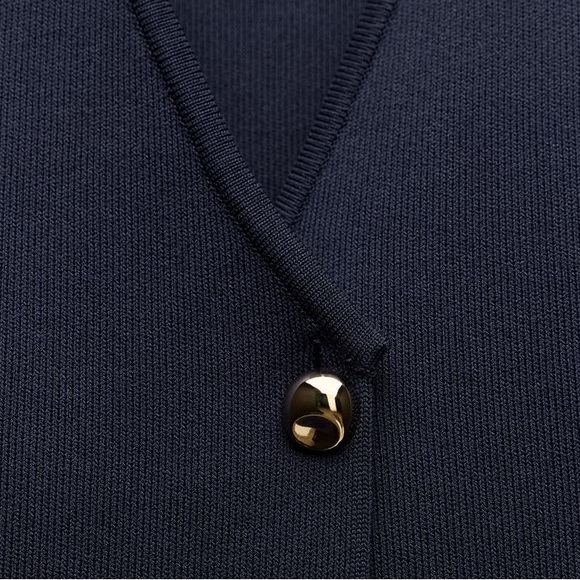 NAVY KNIT VEST TOP WITH GOLD BUTTON - Picture 8 of 11